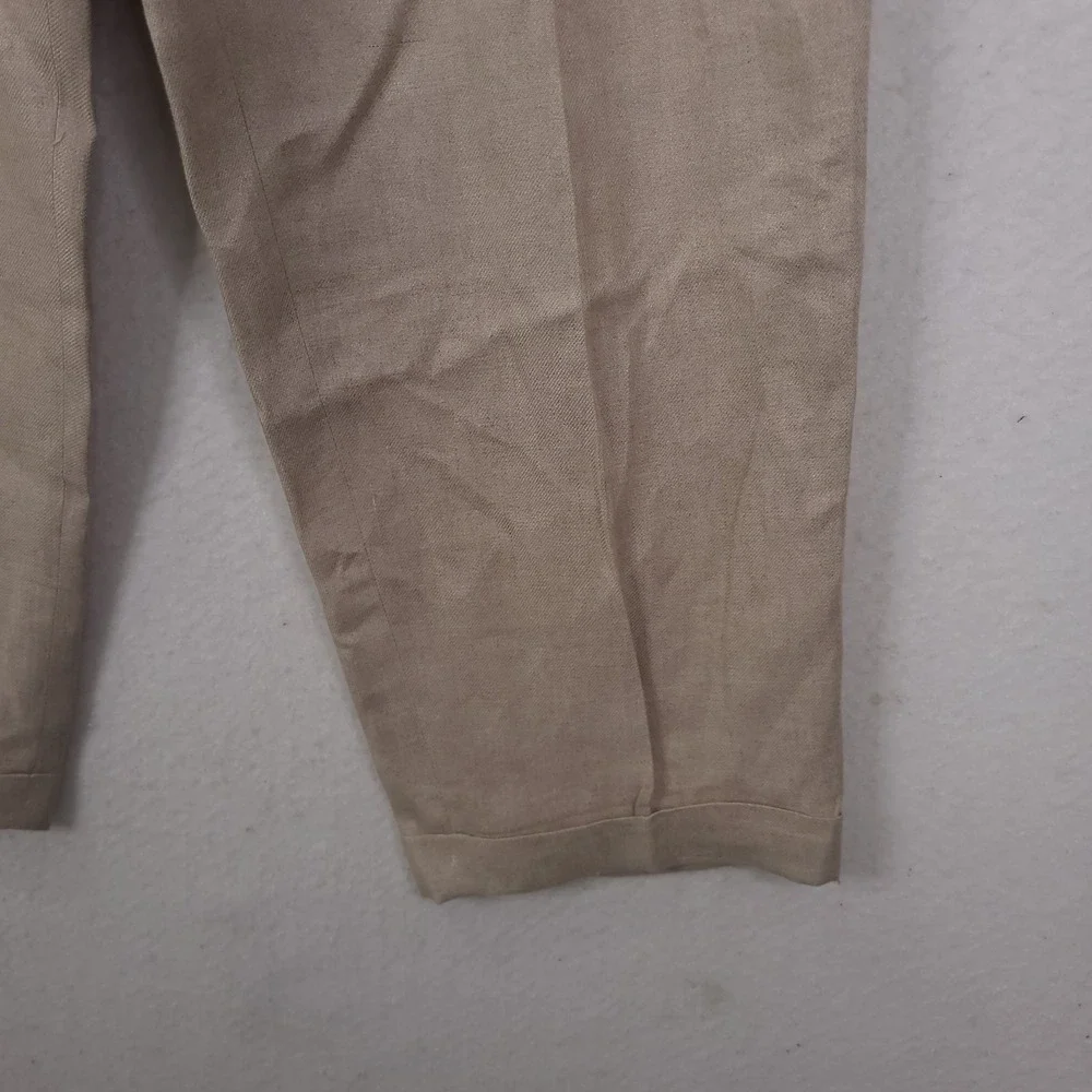 Ermenegildo Zegna Linen Trousers Mens 50 Beige Pleated Cuffed Italian Luxury